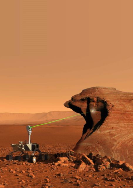 Лазерные импульсы помогают марсоходу определять элементный состав марсианской породы (иллюстрация NASA/JPL-Caltech/LANL/J.-L. Lacour, CEA).