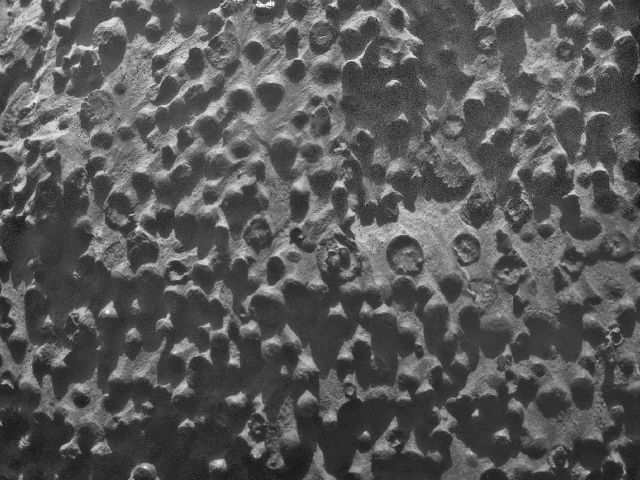 Множество шарообразных объектов диаметром до трёх миллиметров обнаружены марсоходом Opportunity при исследовании выхода горной породы Кирквуд (фото NASA/JPL-Caltech/Cornell Univesity/USGS/Modesto Junior College).