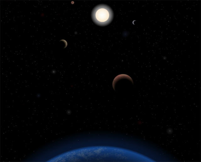Художественное изображение планетной системы Тау Кита (иллюстрация J. Pinfield/RoPACS network/University of Hertfordshire).