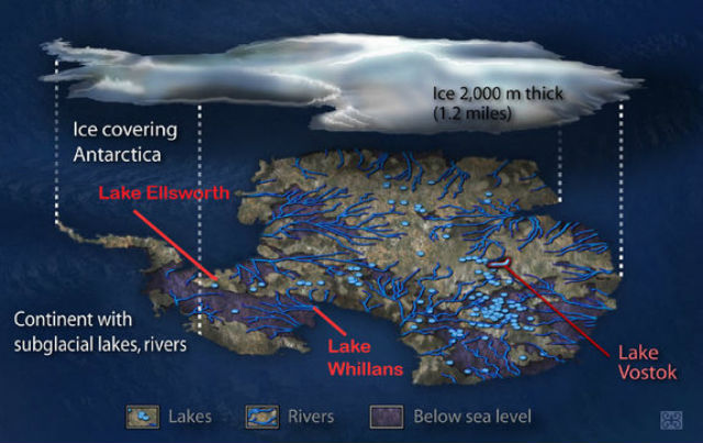 Карта подлёдных речных систем и озёр Антарктиды (иллюстрация Zina Deretsky/NSF).