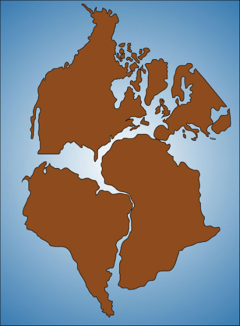 Приблизительная схема расположения континентальных плит во времена суперконтинента Пангеи (иллюстрация Amphibol/Wikimedia Commons). 