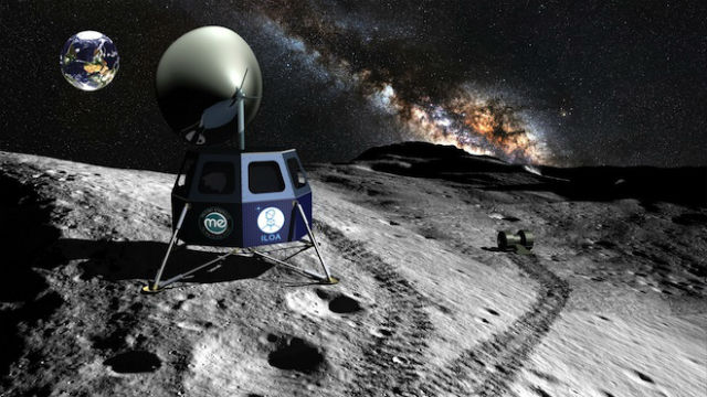 Радиоантенна компании ILOA на южном полюсе Луны в представлении художника (иллюстрация Moon Express/ILOA). 