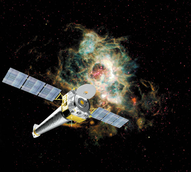 Космическая рентгеновская обсерватория "Чандра" в представлении художника (иллюстрация Wikimedia Commons/NASA). 