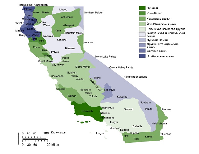 Распространение языков и культур Калифорнии (иллюстрация Brian Codding / Utah university).