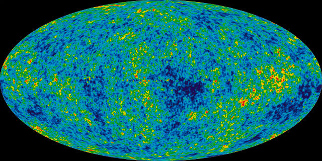 Результаты наблюдения космологов, работающих с космической обсерваторией Планка, выявили температурные флуктуации в микроволновом фоновом излучении — остаточном явлении Большого взрыва (иллюстрация NASA, Wikimedia Commons). 
