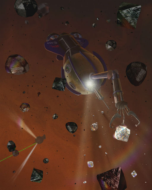 Иллюстрация к научно-фантастической книге "Инопланетные моря": робот собирает алмазы на Сатурне (фото Springer 2013). 