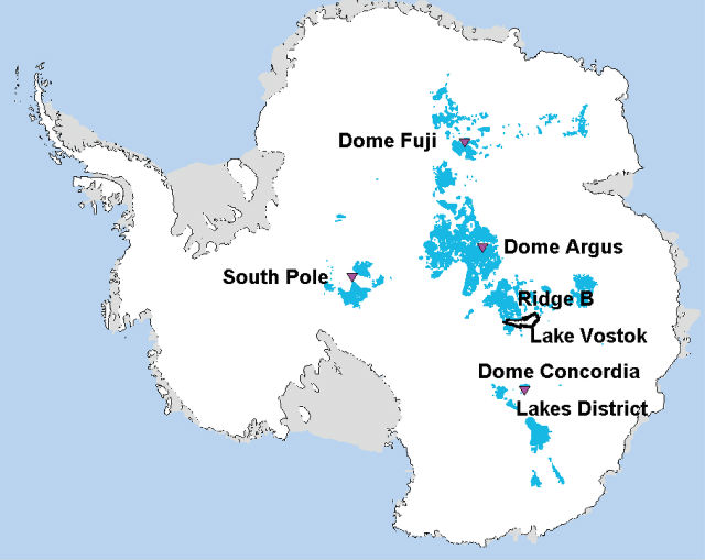 Зоны, где могут храниться старейшие в мире ледяные керны (иллюстрация Van Liefferinge, Pattyn). 