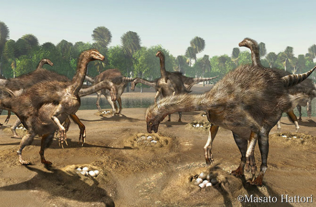 Теризинозавры – травоядные ящеры, жившие около 70 миллионов лет назад (иллюстрация Masato Hattori).