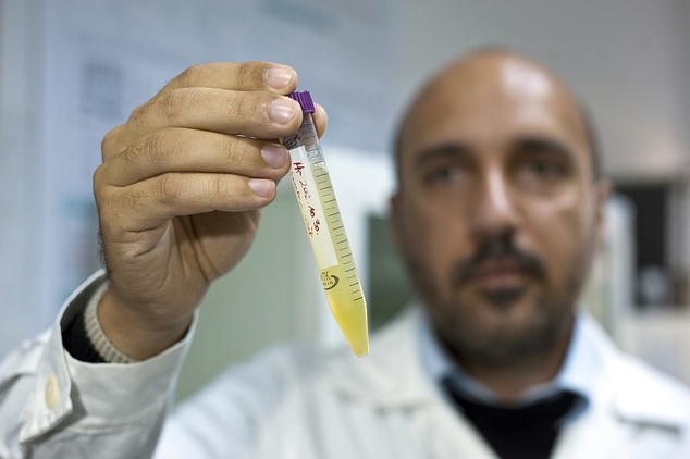 Доктор Раду Силаги-Думитреску с образцом искусственной крови (фото Mediafax/Raul Stef).