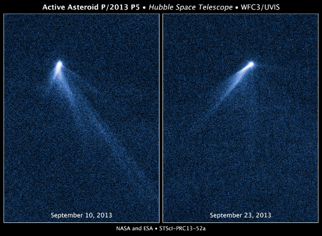 Астероид, получивший кодовое название P/2013 P5, – единственный из известных обладателей шести пылевых хвостов. Обнаружен на снимках "Хаббла" 10 сентября 2013 года. Когда телескоп вновь обратился к астероиду 23 сентября, его вид почти полностью изменился 