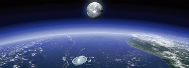 Лучи, посланные с Луны, будут направлены на приёмные станции на Земле (иллюстрация Shimizu Corp.). 