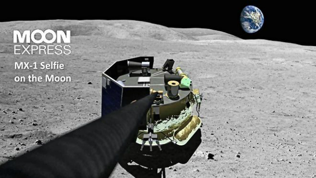 Посадочный модуль фотографирует сам себя после прилунения (иллюстрация Moon Express).