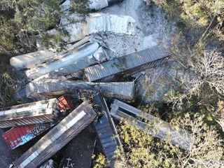 В Джорджии вагоны поезда с пропаном упали с моста на шоссе